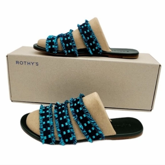 Rothy's blue Teal fringe strappy Sandals Size 8 - Picture 1 of 4